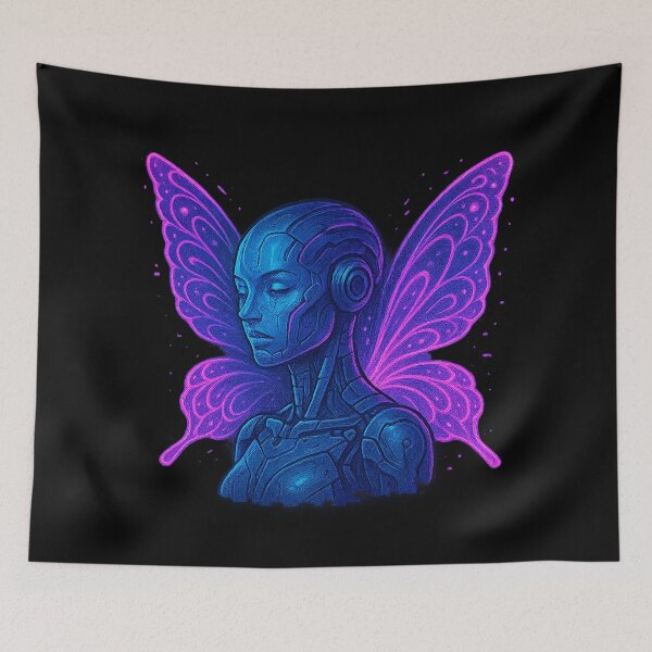 Item preview, Cyber Butterfly Android – Neon Techno Wings Portrait designed and sold by AddictiveDesign.
