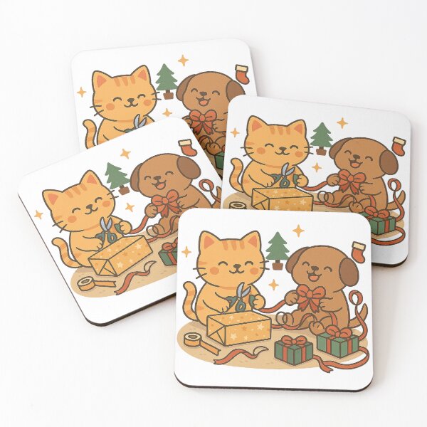 Item preview, Gift Wrapping Station – Cute Cat and Dog Christmas Wrapping Cartoon Design designed and sold by StyleLap.