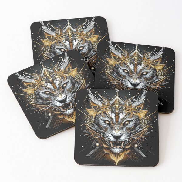 Item preview, Futuristic Tiger Totem with Geometric Gold Accents designed and sold by Daagath.