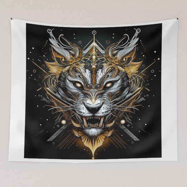 Item preview, Futuristic Tiger Totem with Geometric Gold Accents designed and sold by Daagath.