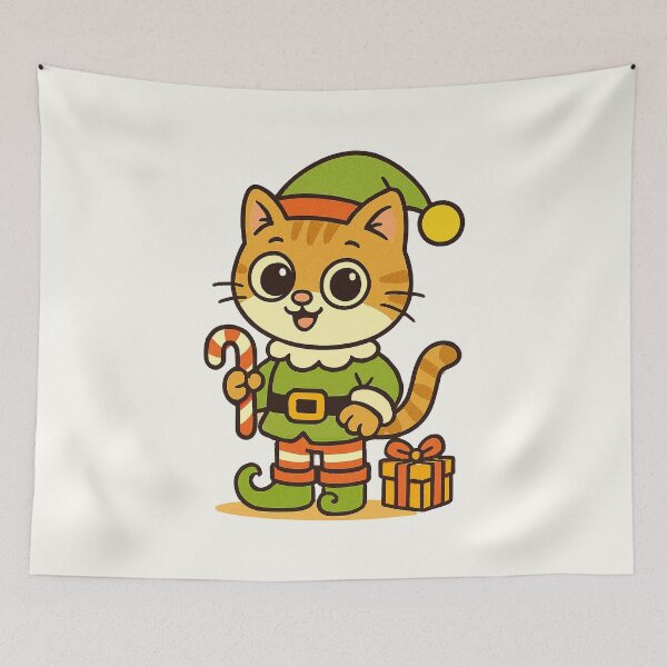 Item preview, Cute Christmas Elf Cat – Adorable Holiday Cartoon Design designed and sold by HoopeStylee.