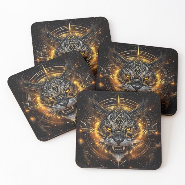 Item preview, Celestial Tiger Guardian with Glowing Eyes and Cosmic Runes designed and sold by Daagath.