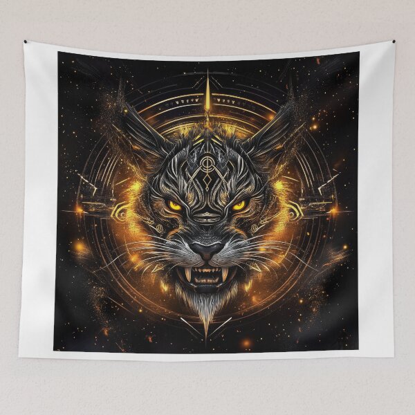 Item preview, Celestial Tiger Guardian with Glowing Eyes and Cosmic Runes designed and sold by Daagath.