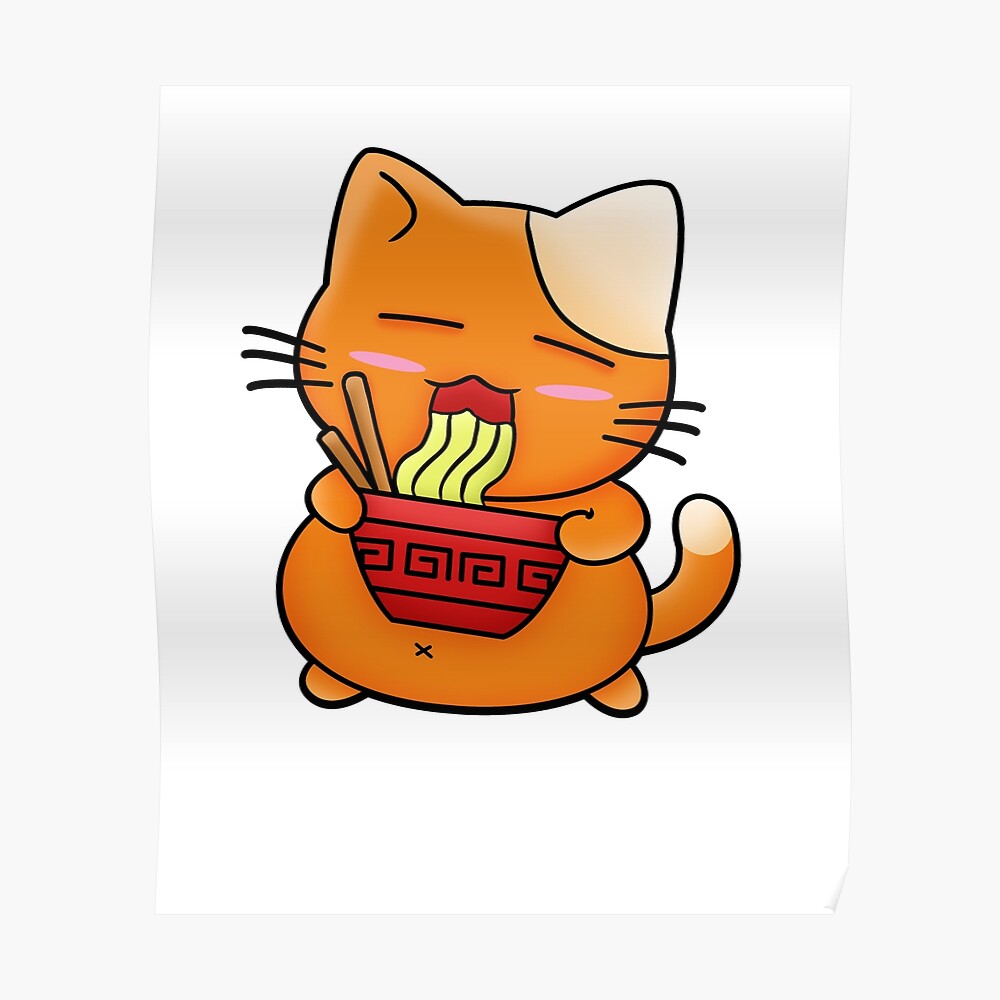 Impression Artistique Kawaii Chat Manger Ramen Par Designeclipse Redbubble