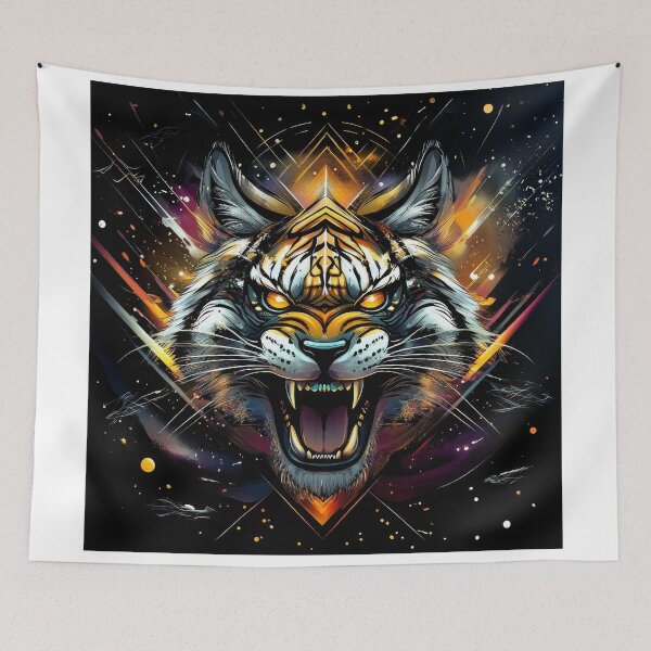 Item preview, Cosmic Roar Tiger with Neon Stripes and Galactic Burst designed and sold by Daagath.