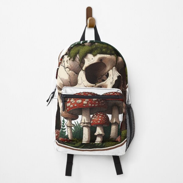 Item preview, Vintage Overgrown Skull with Amanita Mushrooms - Memento Mori designed and sold by The Mossy Library.