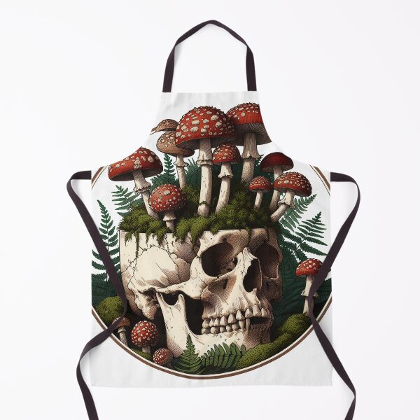 Item preview, Vintage Overgrown Skull with Amanita Mushrooms - Memento Mori designed and sold by The Mossy Library.