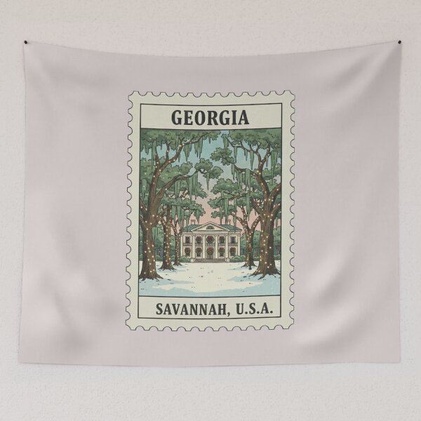 Item preview, Vintage Savannah, Georgia Christmas Scene Stamp  designed and sold by allaboutstamps.