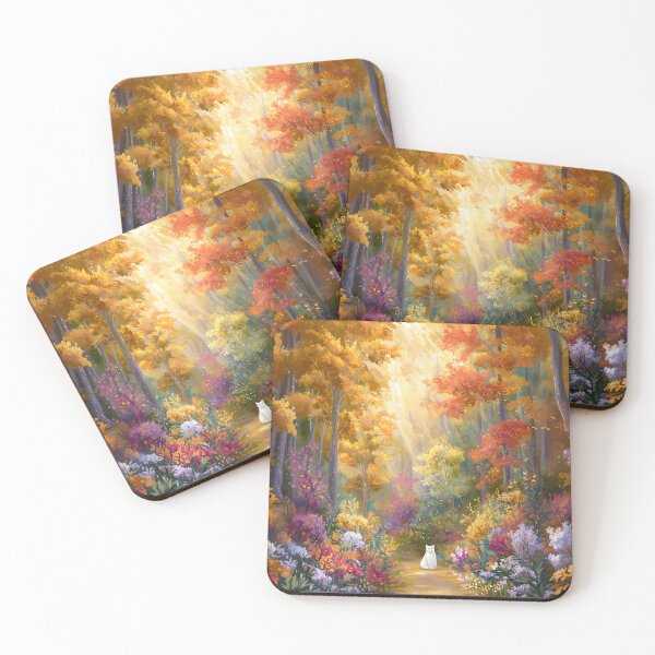 Item preview, Golden Autumn Forest – Enchanted Path with White Cat designed and sold by sakurashorty.
