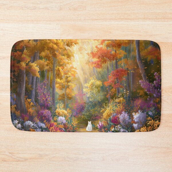 Item preview, Golden Autumn Forest – Enchanted Path with White Cat designed and sold by sakurashorty.
