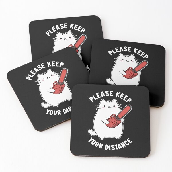 Item preview, Kawaii Cat With Chainsaw – Funny “Please Keep Your Distance” Warning Design | Cute Dark Humor Art designed and sold by BrainBubbleArt.
