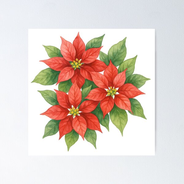 Item preview, Watercolor Poinsettia Christmas Flowers - Holiday Floral Art designed and sold by PunchDrop.