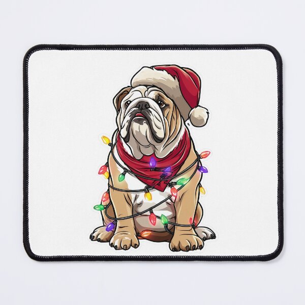 Item preview, Christmas English Bulldog with fairy lights & hat designed and sold by Baelaeaf.