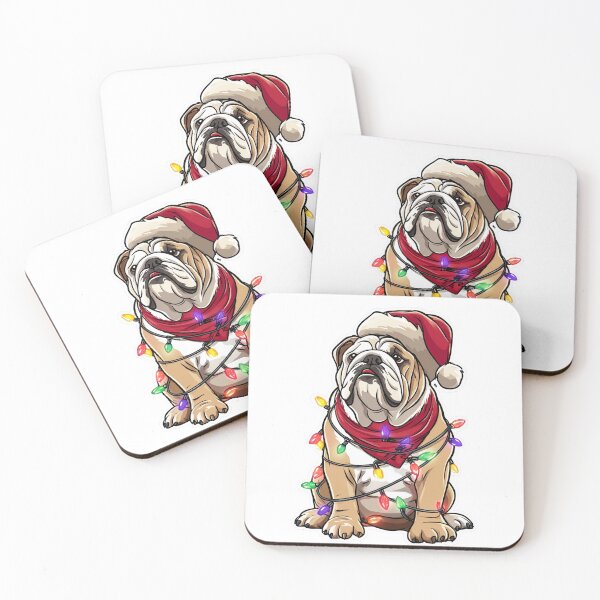 Item preview, Christmas English Bulldog with fairy lights & hat designed and sold by Baelaeaf.