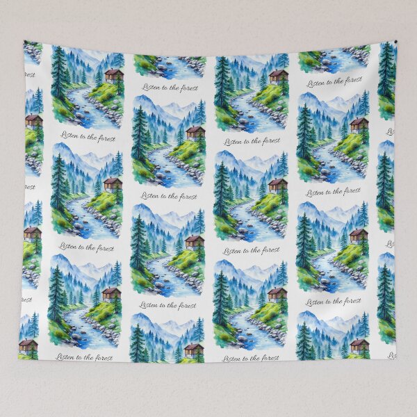 Item preview, Listen to the Forest – Mountain Cabin and River Landscape designed and sold by Fikuall.