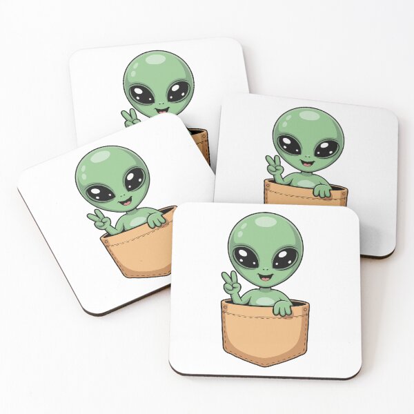 Item preview, Kawaii Pocket Alien – Cute Green Extraterrestrial Character Making Peace Sign | Adorable Sci-Fi Space Art designed and sold by BrainBubbleArt.