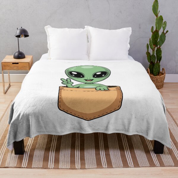 Item preview, Kawaii Pocket Alien – Cute Green Extraterrestrial Character Making Peace Sign | Adorable Sci-Fi Space Art designed and sold by BrainBubbleArt.