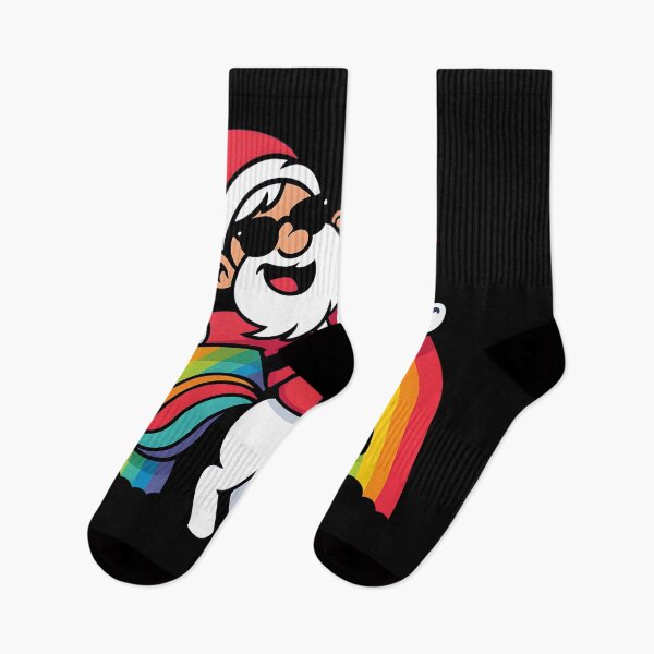 Item preview, Cool Santa Riding a Rainbow Unicorn  Cute Funny Christmas Cartoon designed and sold by DrawHandArt.