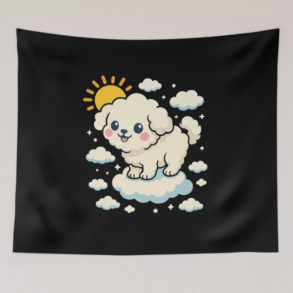 Item preview, Kawaii Cloud Puppy – Cute Fluffy Dog Illustration with Sun, Stars & Whimsical Sky Aesthetic designed and sold by BrainBubbleArt.