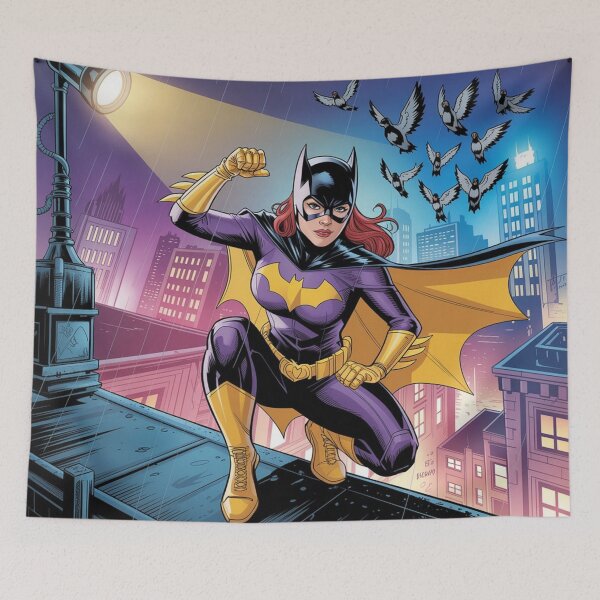Item preview, Batgirl's Spotlight Defiance: Rain-Drenched Hero in Gotham's Glow - DC Comics Fan Art designed and sold by Midnight Veil Designs.