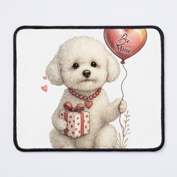 Item preview, Bichon Frise holding a balloon & gift designed and sold by Bichon Boutique.