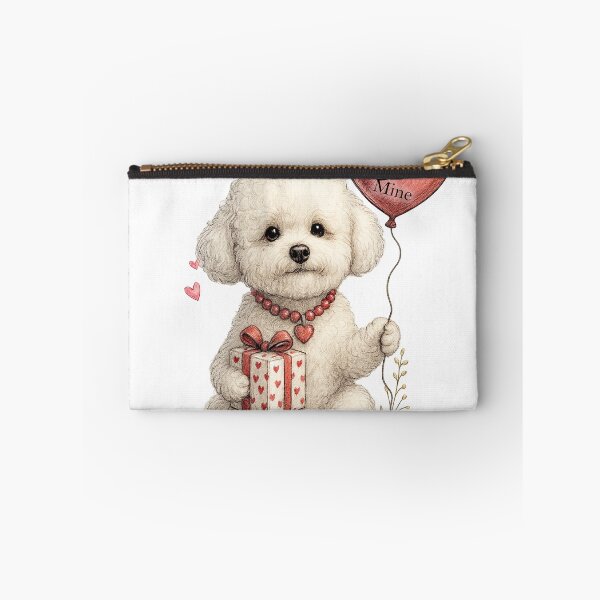 Item preview, Bichon Frise holding a balloon & gift designed and sold by Bichon Boutique.