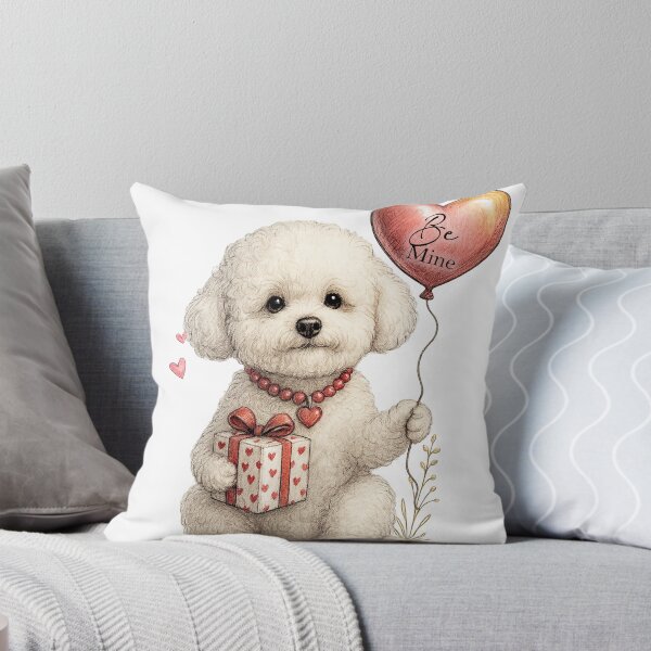 Item preview, Bichon Frise holding a balloon & gift designed and sold by Bichon Boutique.