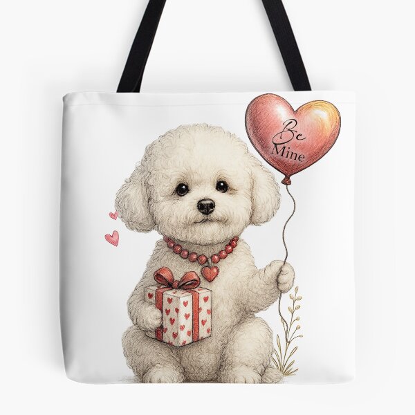 Item preview, Bichon Frise holding a balloon & gift designed and sold by Bichon Boutique.