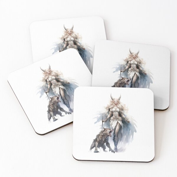 Item preview, ice warrior goddess – northern light power – wolf companion art designed and sold by Traumrausch.