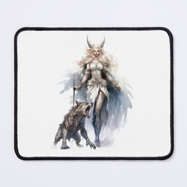 Item preview, ice warrior goddess – northern light power – wolf companion art designed and sold by Traumrausch.