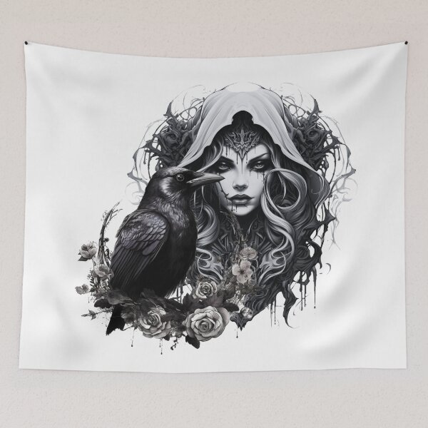Item preview, queen of shadows – gothic raven spirit – dark monochrome fantasy designed and sold by Traumrausch.