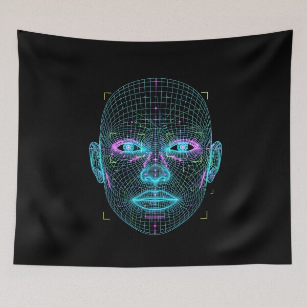 Item preview, Neon Cyberpunk AI Face - Futuristic Wireframe Glitch Scan designed and sold by Dakson Design - Fantasy Art.