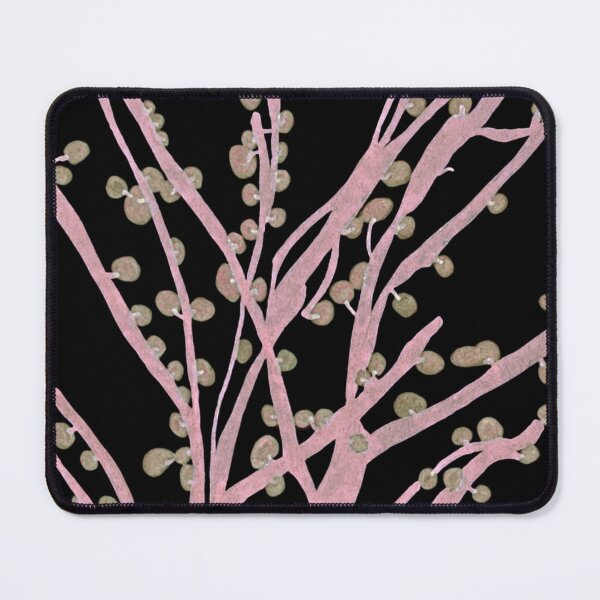 Item preview, Minimalist Pink Branches Art with Green-Pink Berries – Abstract Nature Design on Black designed and sold by MotivTrustArt.