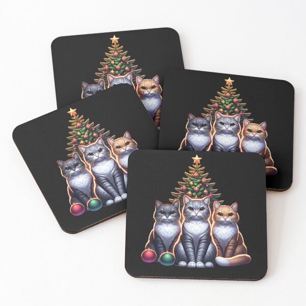 Item preview, Cute cats sit in front of a Christmas tree designed and sold by ReneMM.