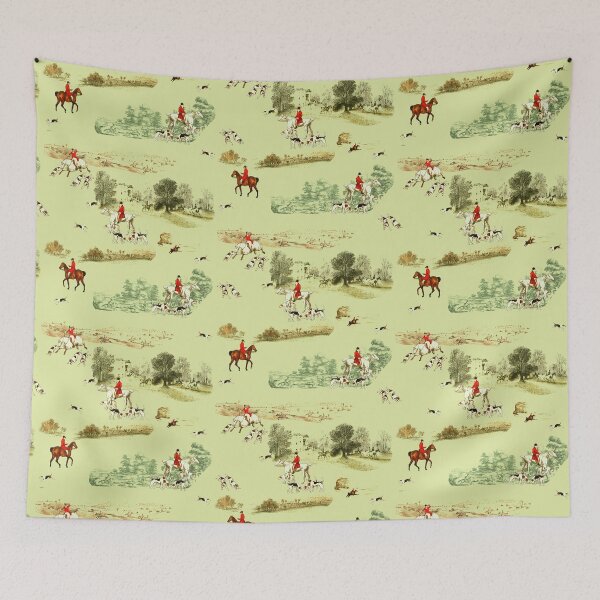 Item preview, Vintage English Country Hunting Horse Riders Hounds Green designed and sold by tanjica.