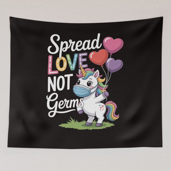 Item preview, Spread Love Not Germs Cute Unicorn With Face Mask designed and sold by LapFemile.