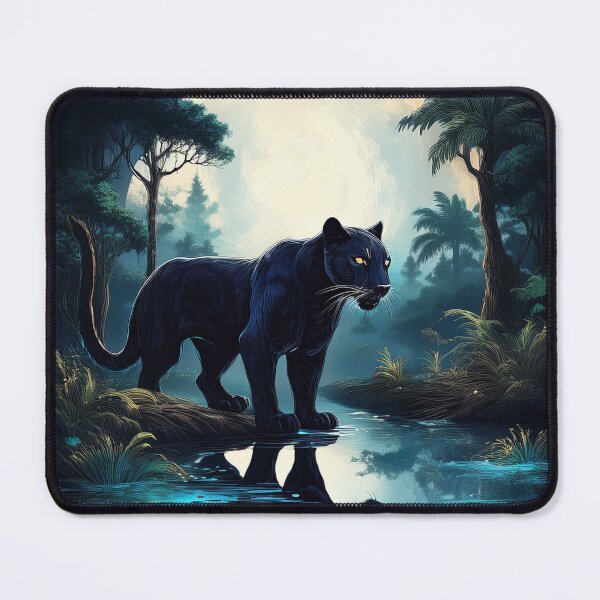 Item preview, Black Panther at the Water Hole under a full moon designed and sold by Art-Horizon.