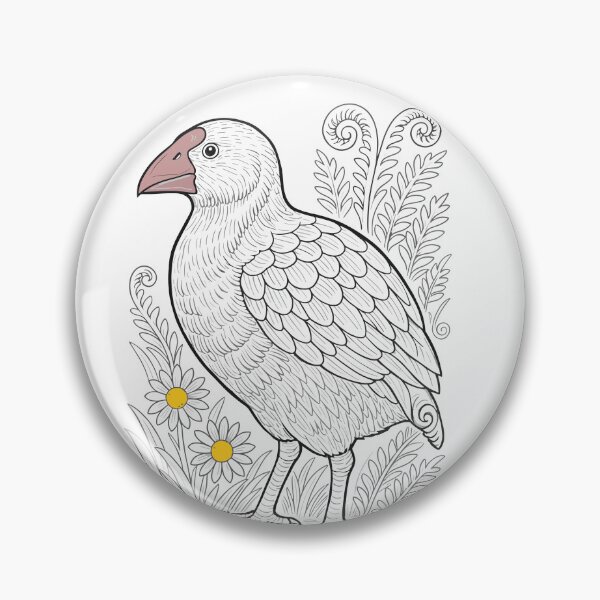 Item preview, Takahē Line Art with Ferns & Daisies designed and sold by MvuuStudio.