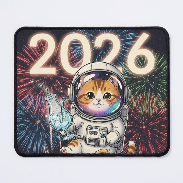 Item preview, Astronaut Cat Toasting to 2026 designed and sold by PetJoyPrintsCO.