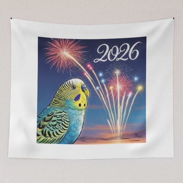 Item preview, Parakeet Celebrating Fireworks 2026 designed and sold by PetJoyPrintsCO.