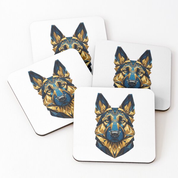 Item preview, Geometric German Shepherd – Blue & Gold Ornamental Dog Art designed and sold by Diego Bessa.