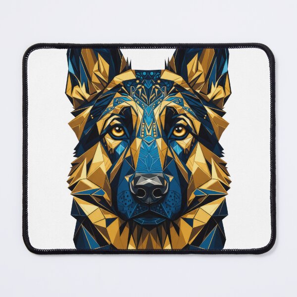 Item preview, Geometric German Shepherd – Blue & Gold Ornamental Dog Art designed and sold by Diego Bessa.