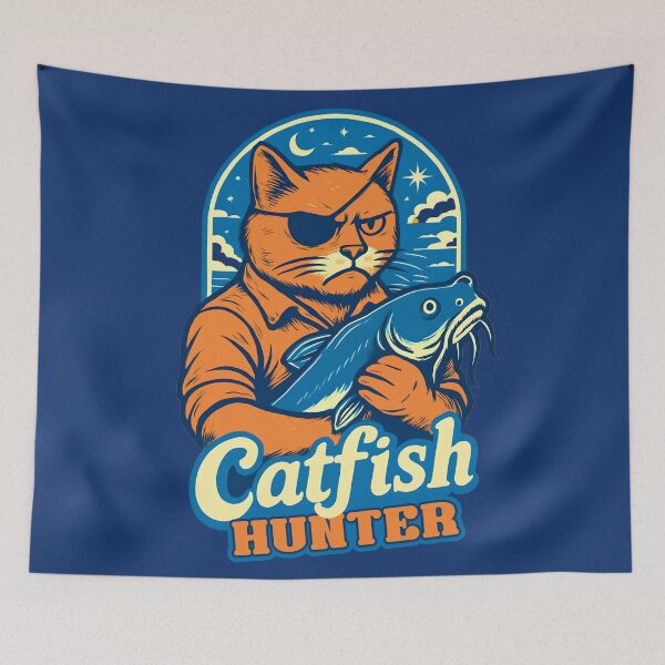 Item preview, Catfish hunter pirate kitty cat fishing fisherman fly fishing designed and sold by BigMRanch.