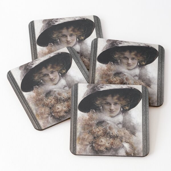 Item preview, A Portrait Of A Lady In A Black Hat With A Bouquet Of Flowers In Her Arms by Edouard Bisson designed and sold by Xzendor7 Digital Art Creations.