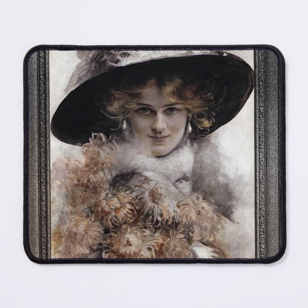 Item preview, A Portrait Of A Lady In A Black Hat With A Bouquet Of Flowers In Her Arms by Edouard Bisson designed and sold by Xzendor7 Digital Art Creations.