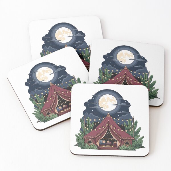 Item preview, Cozy Glamping Tent Under Full Moon Night Illustration designed and sold by AinulArtStor.