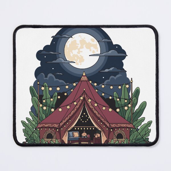 Item preview, Cozy Glamping Tent Under Full Moon Night Illustration designed and sold by AinulArtStor.