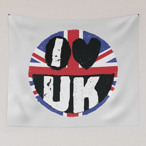 Item preview, Grungy I ❤️ UK Union Jack Flag Tee | Distressed Punk Rock British Aesthetic Design designed and sold by pelagio.