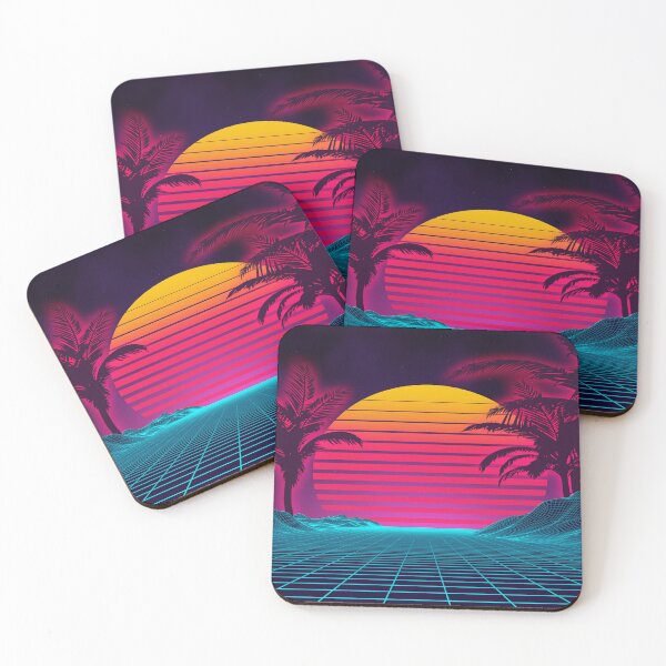 Item preview, Retro Synthwave Sunset - 80s Vaporwave Grid Landscape Neon Palm Trees designed and sold by leen12 Art Designs Prints.