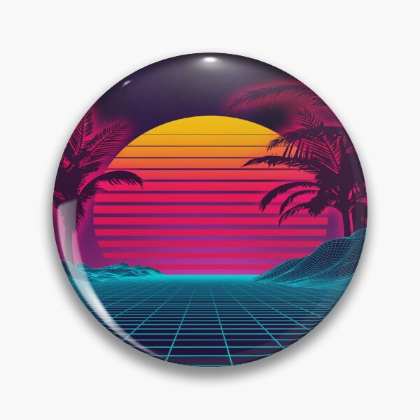 Item preview, Retro Synthwave Sunset - 80s Vaporwave Grid Landscape Neon Palm Trees designed and sold by leen12 Art Designs Prints.